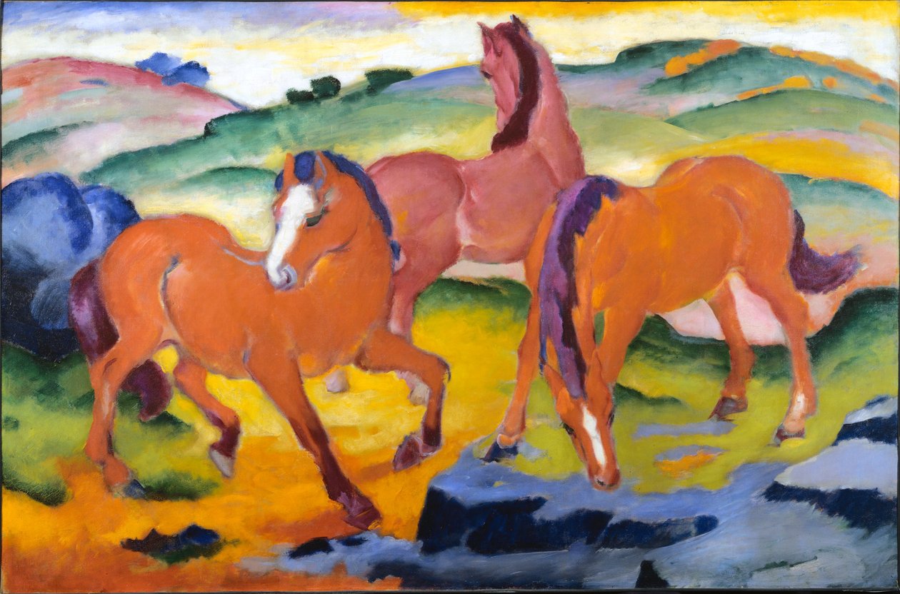 Græssende heste IV af Franz Marc