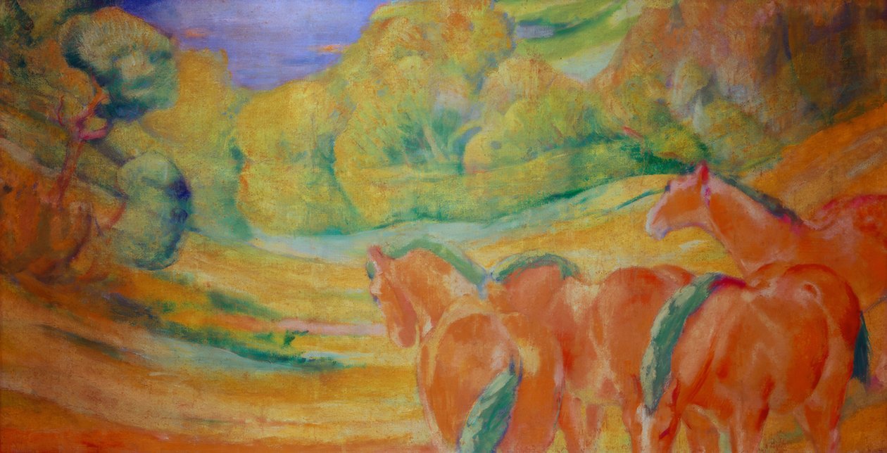 Great Landscape I (Landskab med røde heste) af Franz Marc