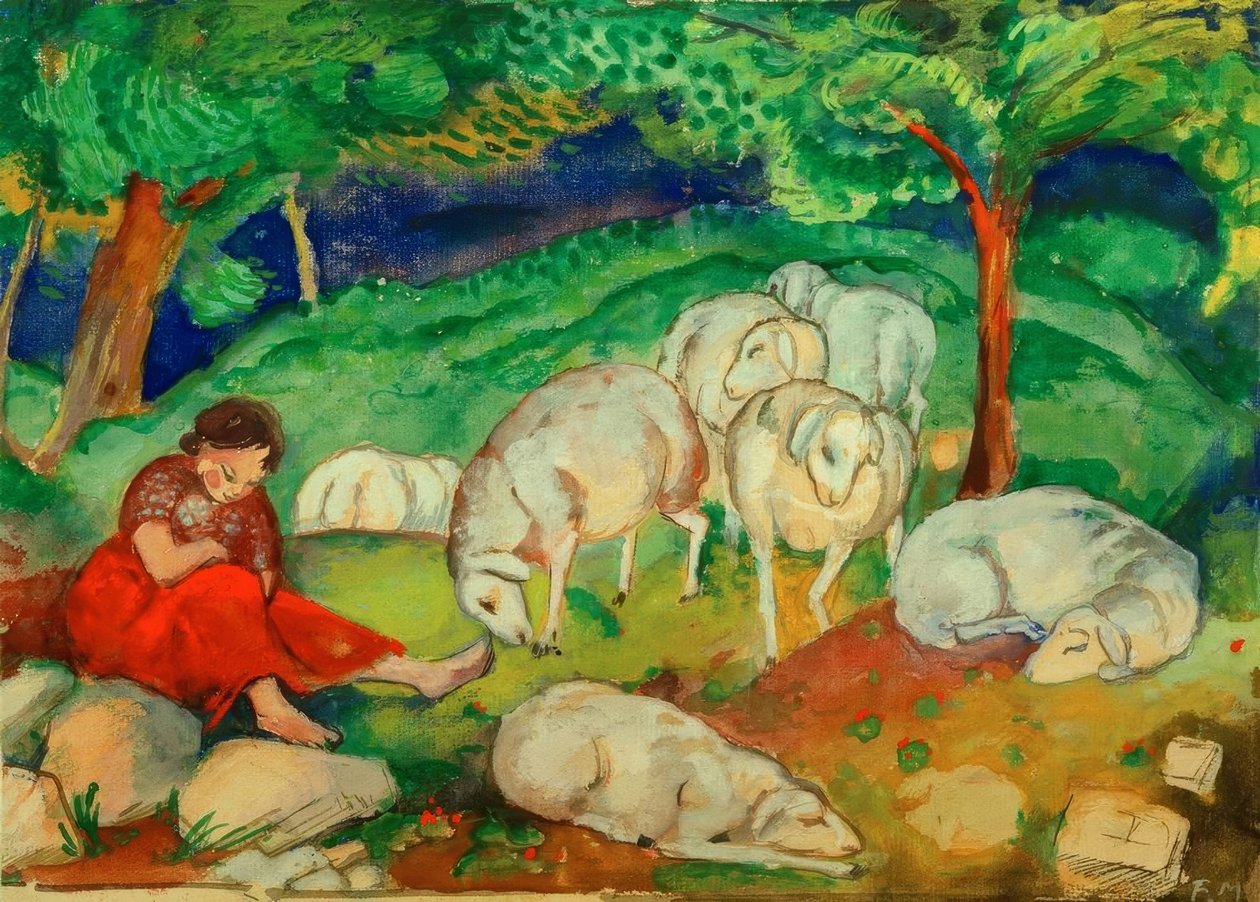 Hyrdeinde med får af Franz Marc
