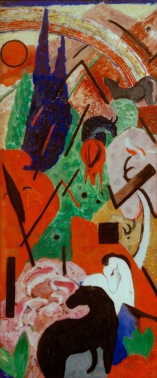 Landskab med dyr og regnbue af Franz Marc