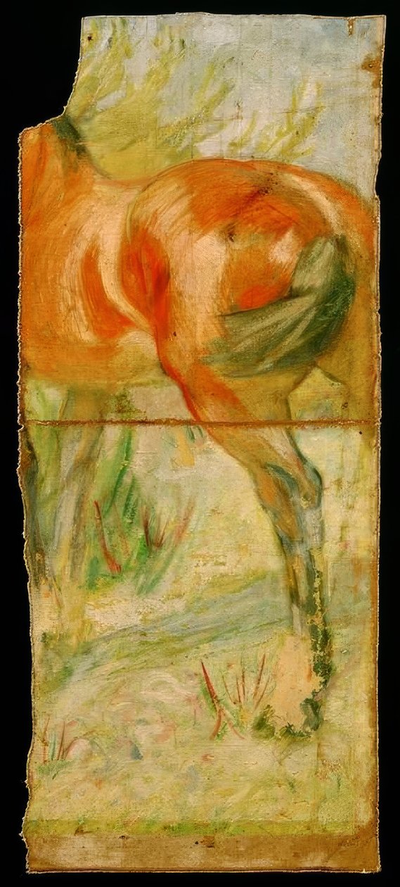 Hest foran en stor busk af Franz Marc