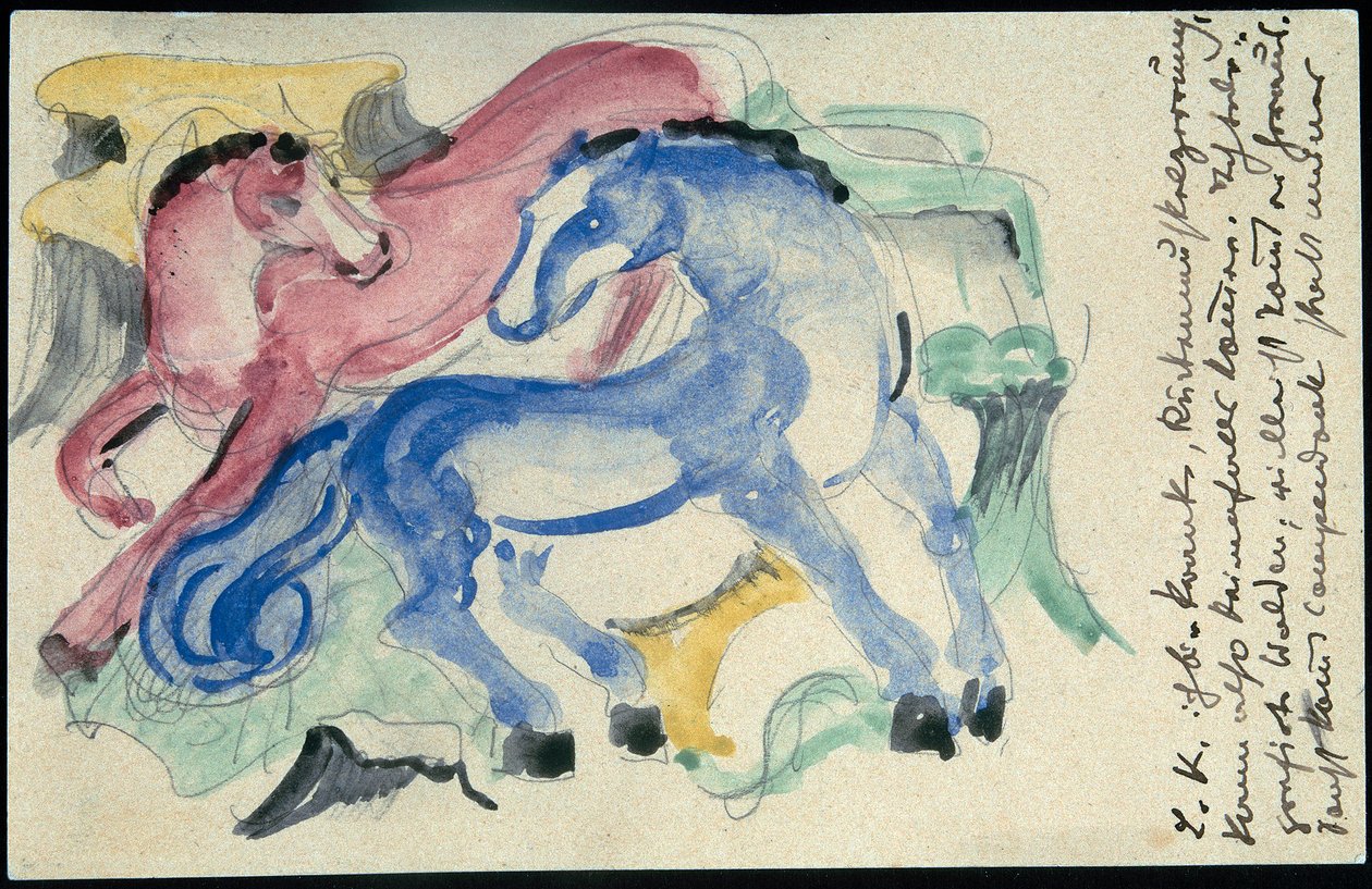 Røde og blå heste af Franz Marc