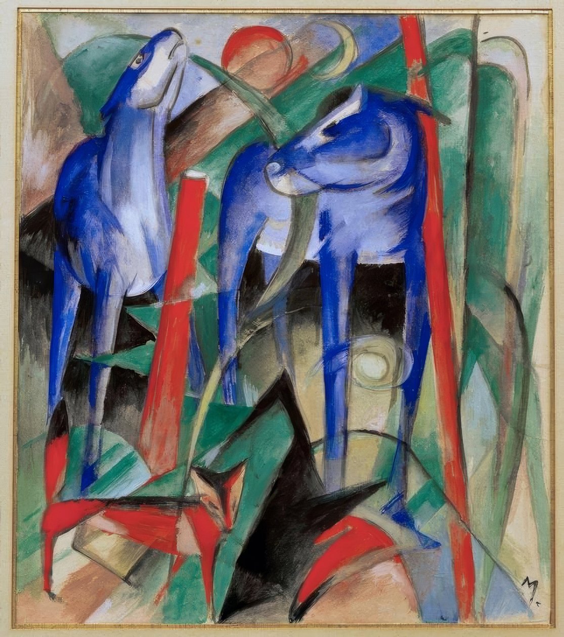 Skabelsen af ​​hestene (tre mytiske dyr) af Franz Marc
