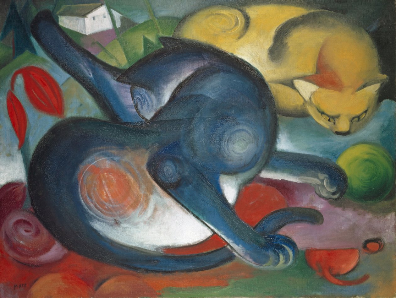 To katte, blå og gule, 1912. af Franz Marc