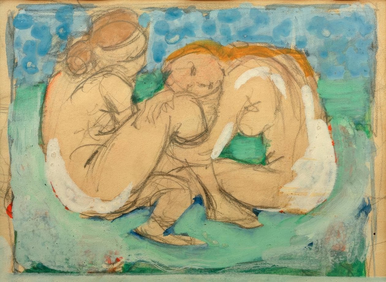 To kvindelige nøgenbilleder på blå af Franz Marc