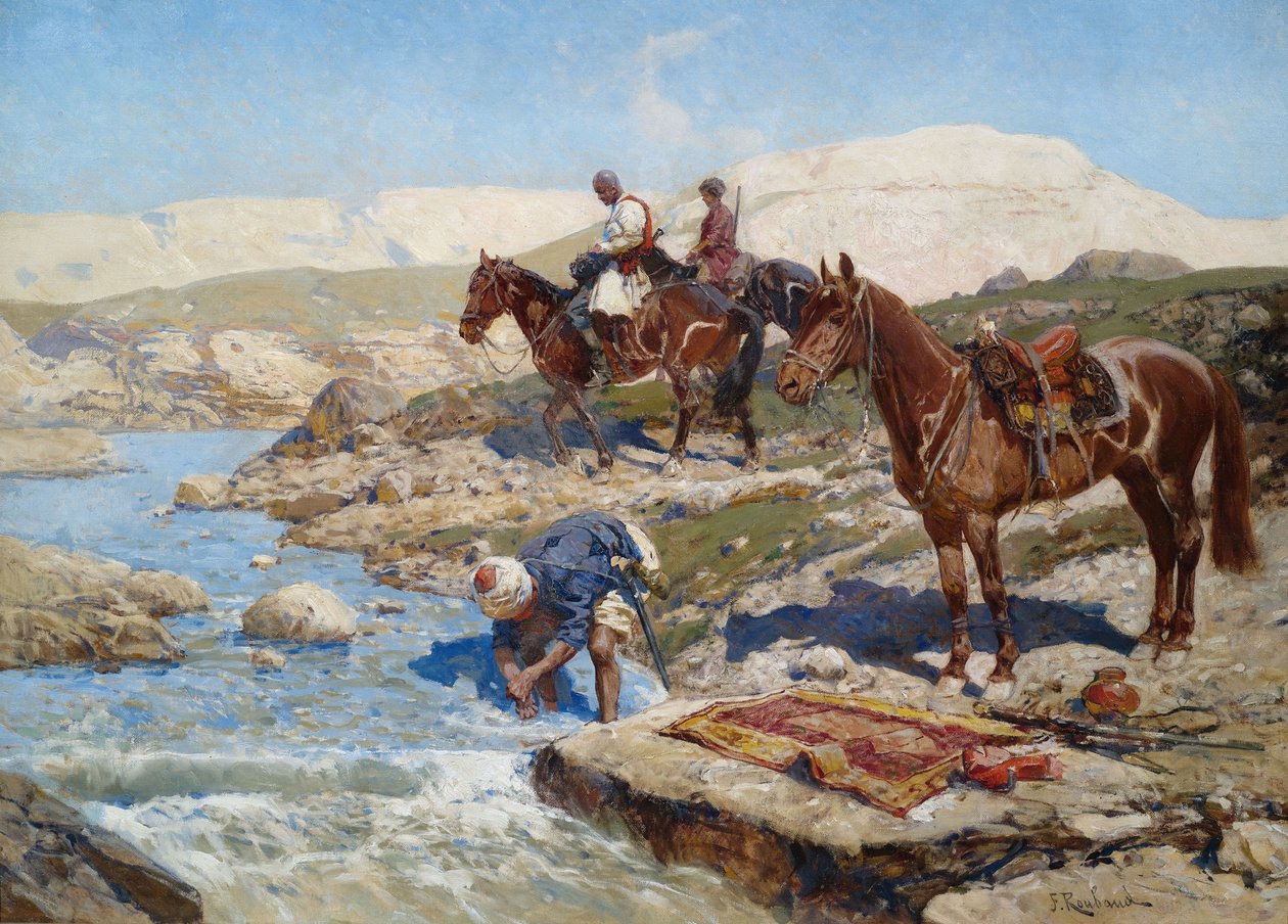 Cherkessian Horseman krydser floden af Franz Roubaud