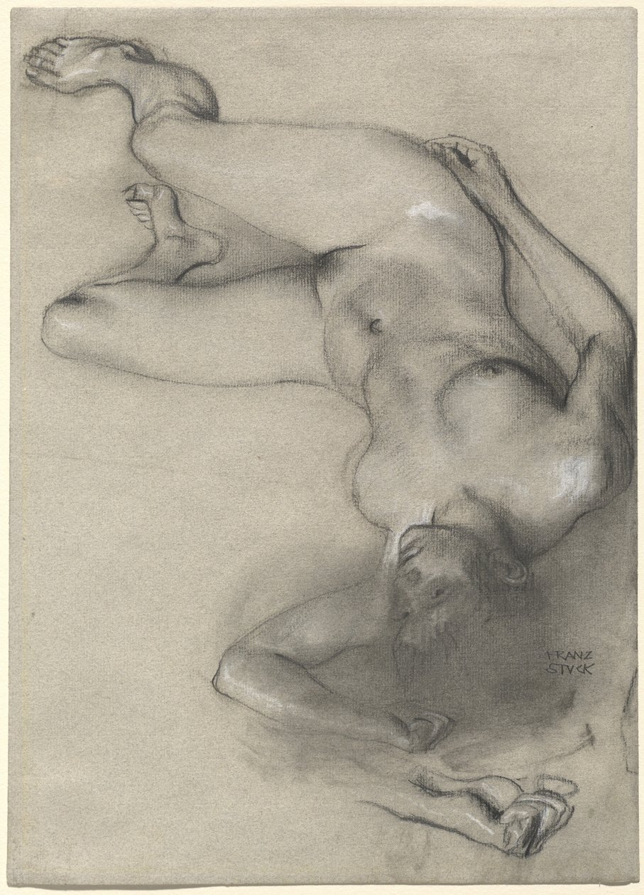 Nøgen kvinde liggende på jorden af Franz von Stuck