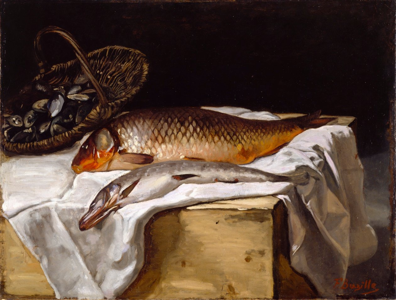 Stilleben med fisk af Frédéric Bazille