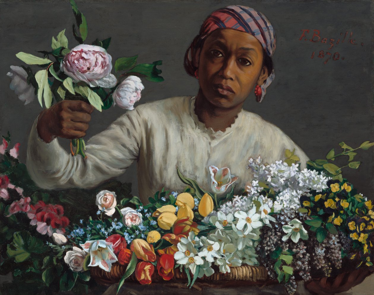 Ung kvinde med pæoner, 1870. af Frédéric Bazille