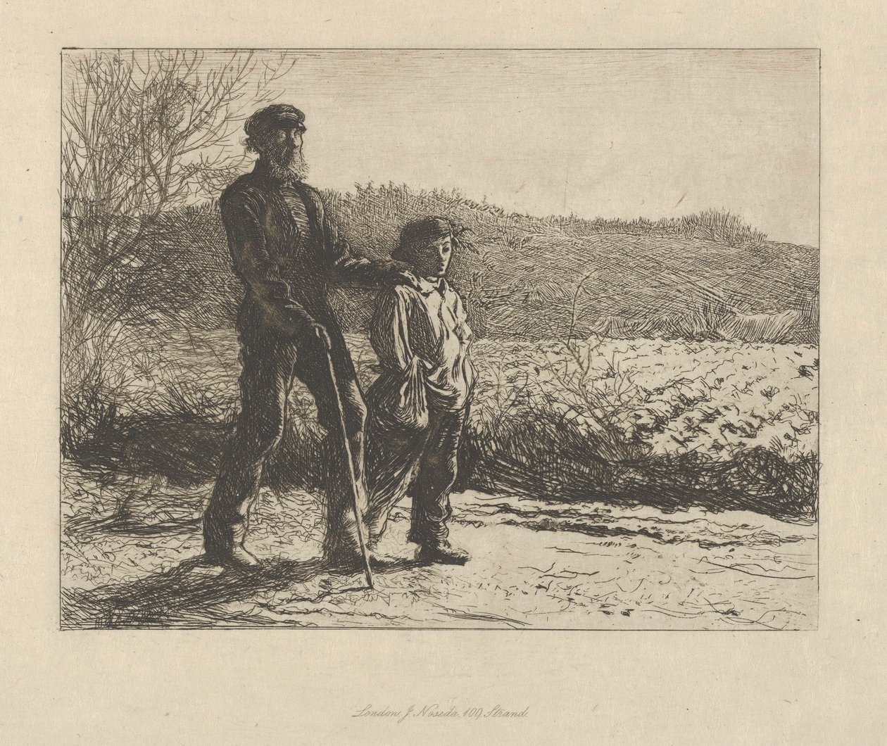 En blind mand The Wayfarers, 1863. af Fred Walker