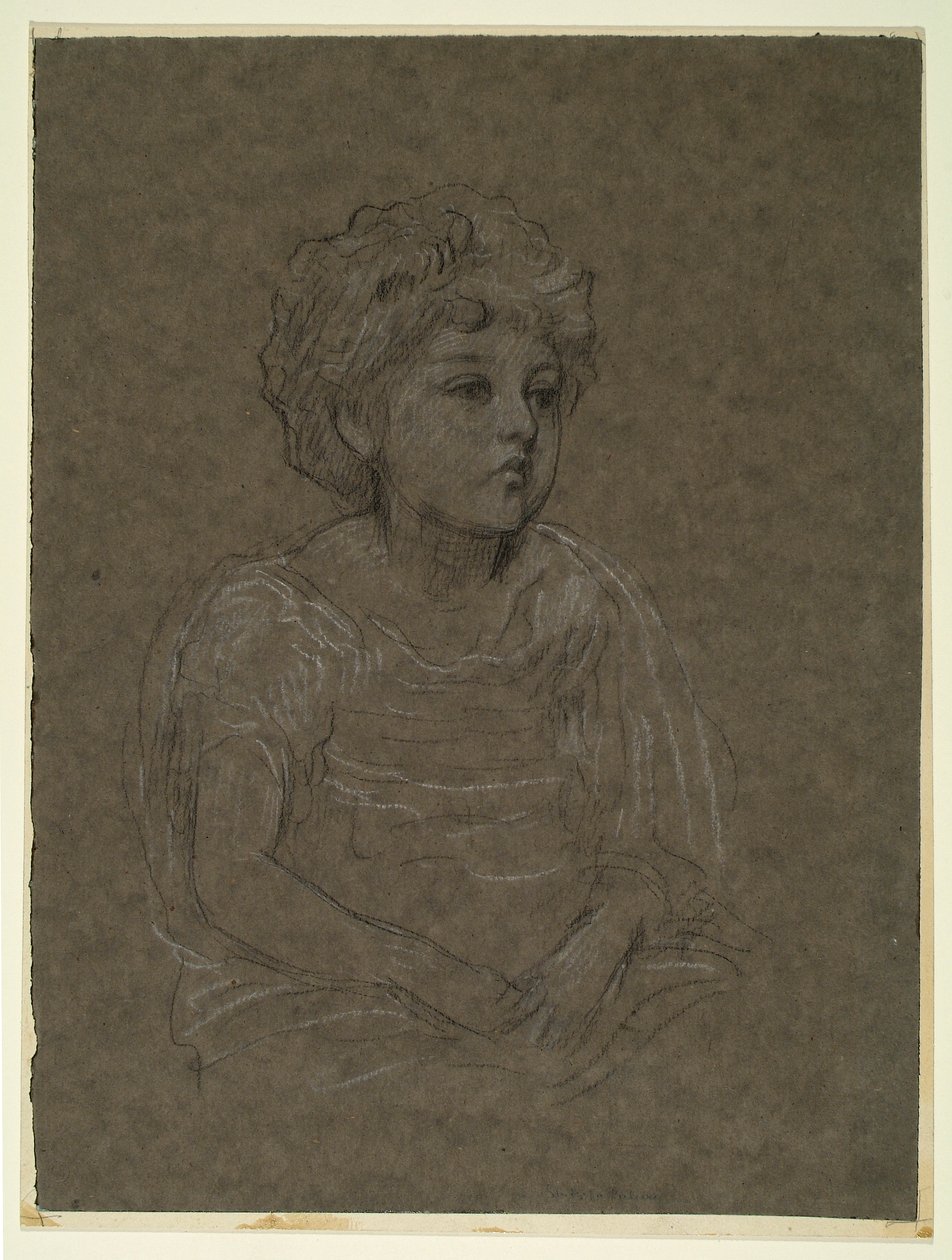 Study of a Girl, 1891-96 (sort og hvidt kridt på brunt papir) af Frederic Leighton