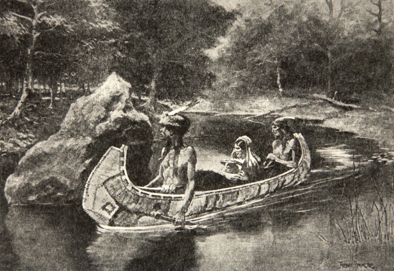 Slog den helt ud i floden... Hvor den stadig ses om sommeren, fra The Song of Hiawatha af Henry Wadsworth Longfellow (1807-82), pub. af George G. Harrap und Company Ltd., 1911 af Frederic Remington