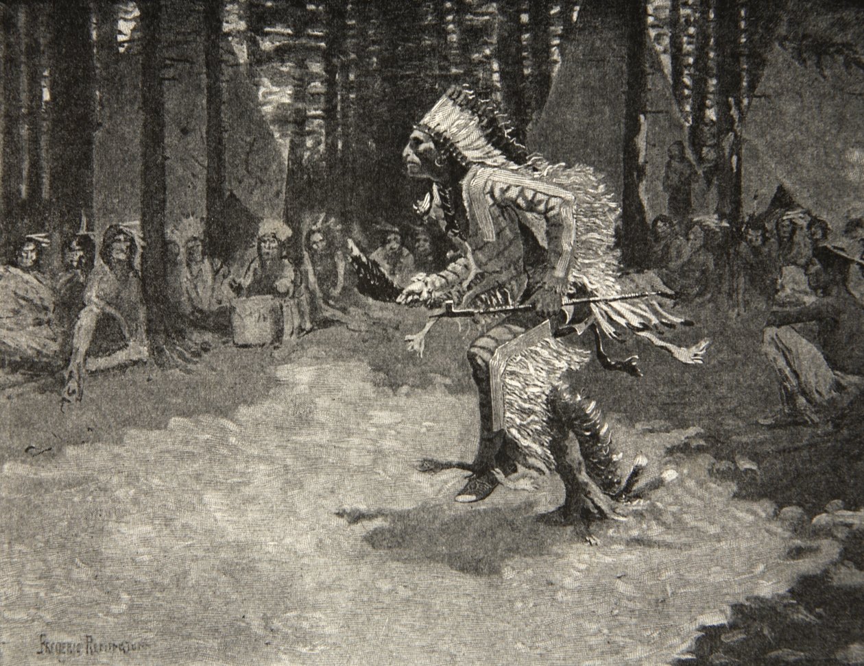 Gennem skyggerne og solskinnet, Træder blødt som en panter, fra The Song of Hiawatha af Henry Wadsworth Longfellow (1807-82), pub. af George G. Harrap und Company Ltd., 1911 af Frederic Remington