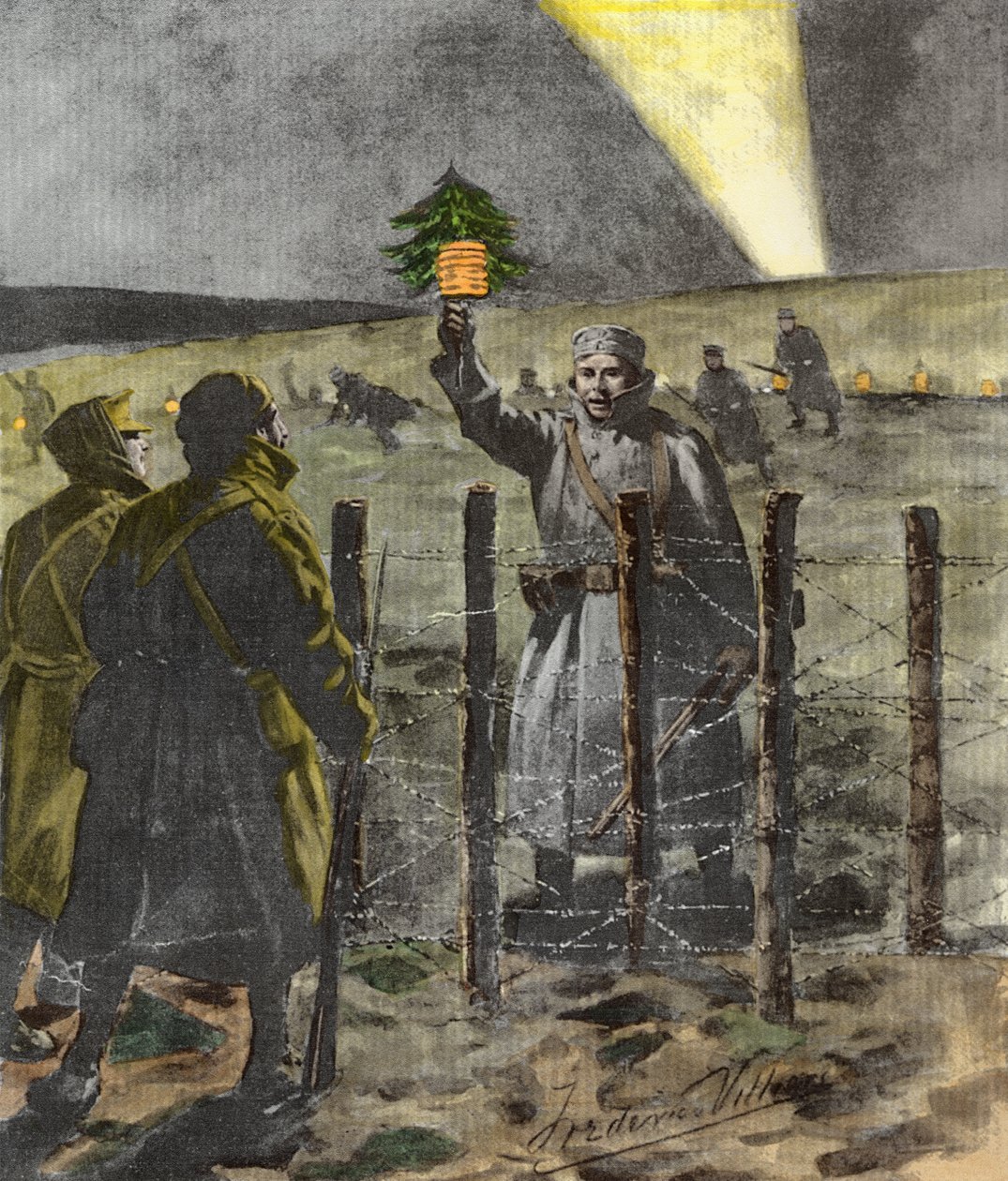 The Christmas Day True of 1914, udgivet 1915 (senere farvelægning) af Frederic Villiers