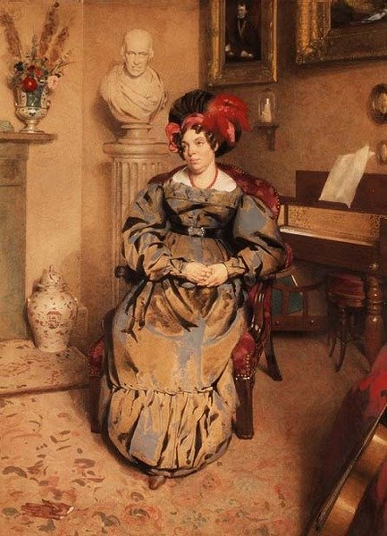 Portræt af en siddende dame (akvarel) af Frederic Cruikshank