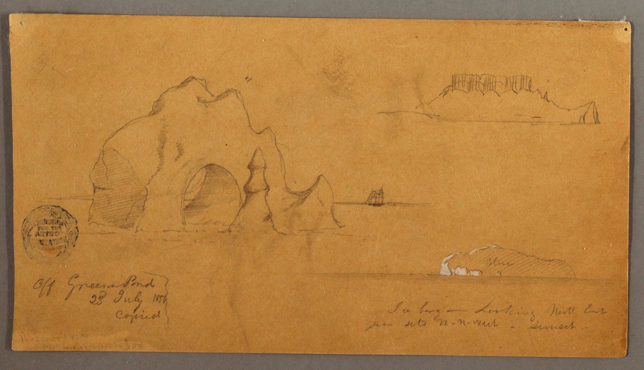 Tegning, Flydende isbjerge, muligvis 1859 af Frederic Edwin Church