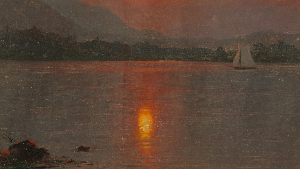 Tegning, Lake Millinocket, solnedgang, 1870-80 af Frederic Edwin Church