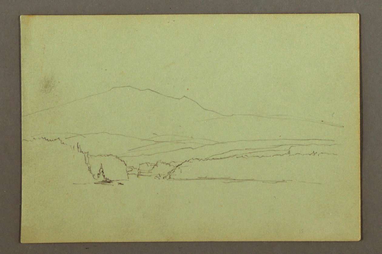 Tegning, sø, hillrange, muligvis 1856 af Frederic Edwin Church