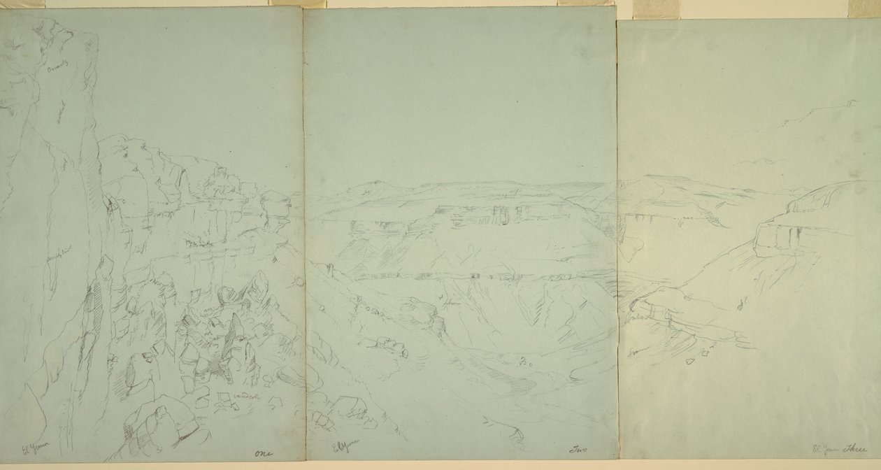 Tegning, Landskab i El Yeman, 1868 af Frederic Edwin Church