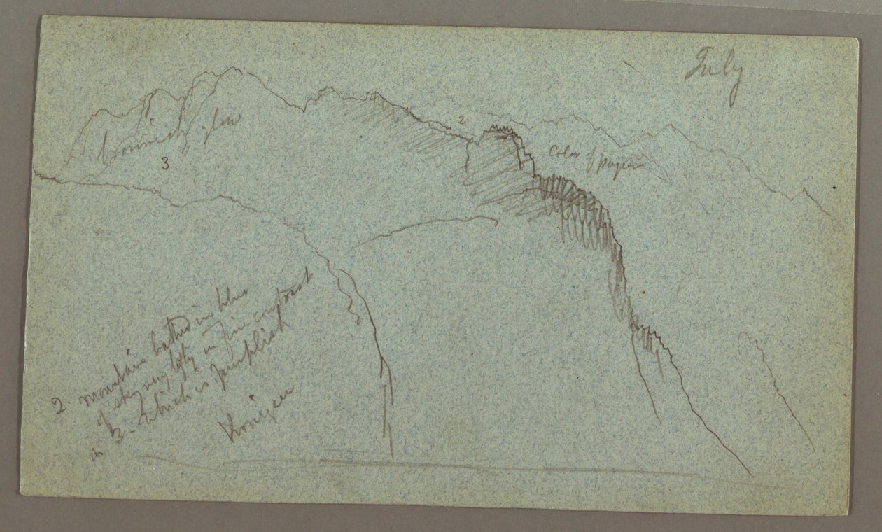 Tegning, Mountain Peaks, muligvis juli 1868 af Frederic Edwin Church
