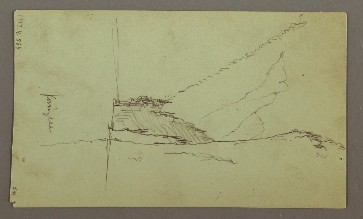 Tegning, bjergtoppe, flod, juli 1868 af Frederic Edwin Church