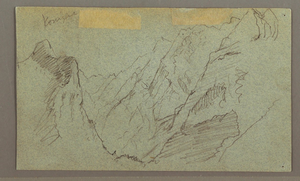 Tegning, bjergdal, muligvis 1868 af Frederic Edwin Church