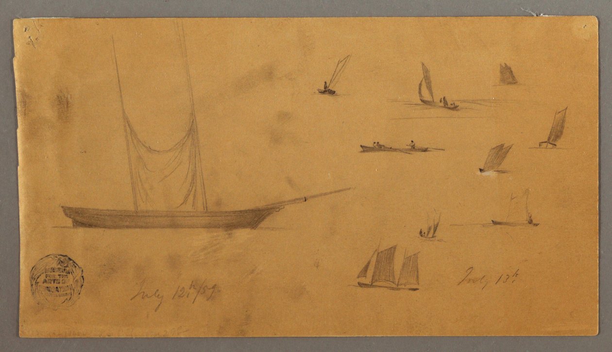 Tegning, Sejlbådsstudier, 12.-13. juli 1859 af Frederic Edwin Church