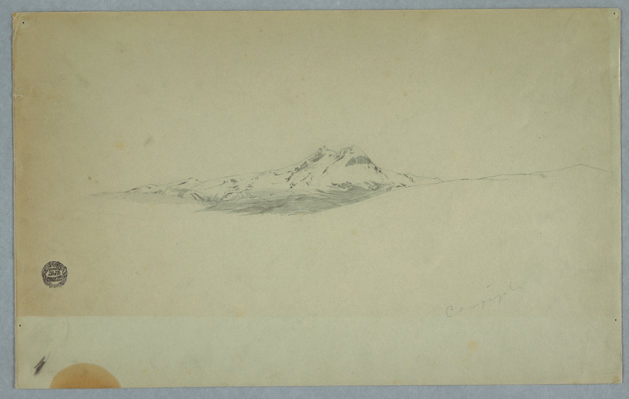 Tegning, snedækket top af vulkan, 1850-60 af Frederic Edwin Church
