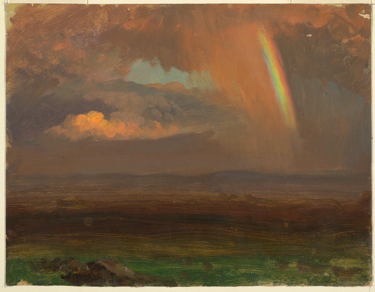 Tegning, Solnedgang over bredt landskab, 1865 af Frederic Edwin Church