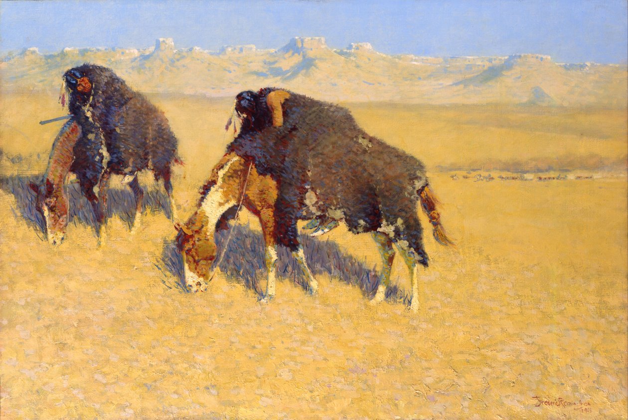 Indianere, der simulerer bøfler af Frederic Remington