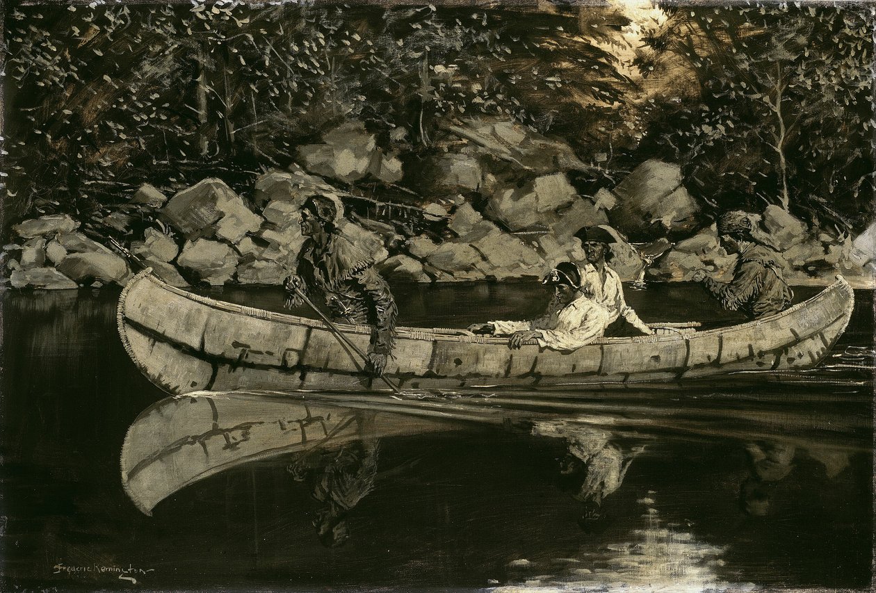Padling af den sårede britiske officer, 1897. af Frederic Remington