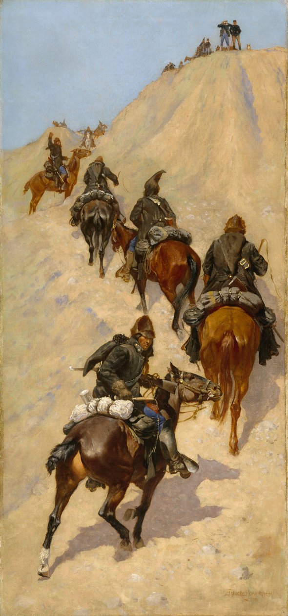 Spejdere, der klatrer i et bjerg, 1891 af Frederic Remington