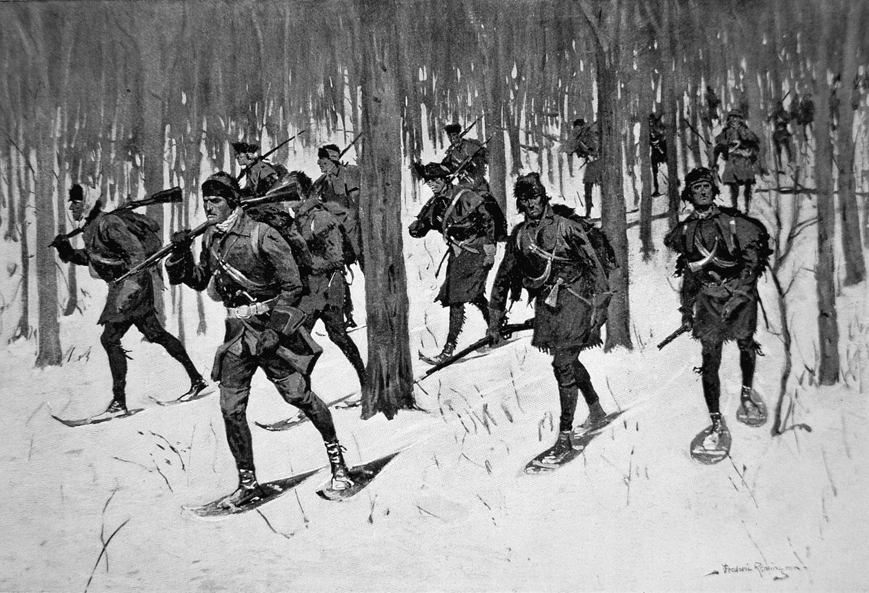The March of Rogers Rangers (litho) af Frederic Remington