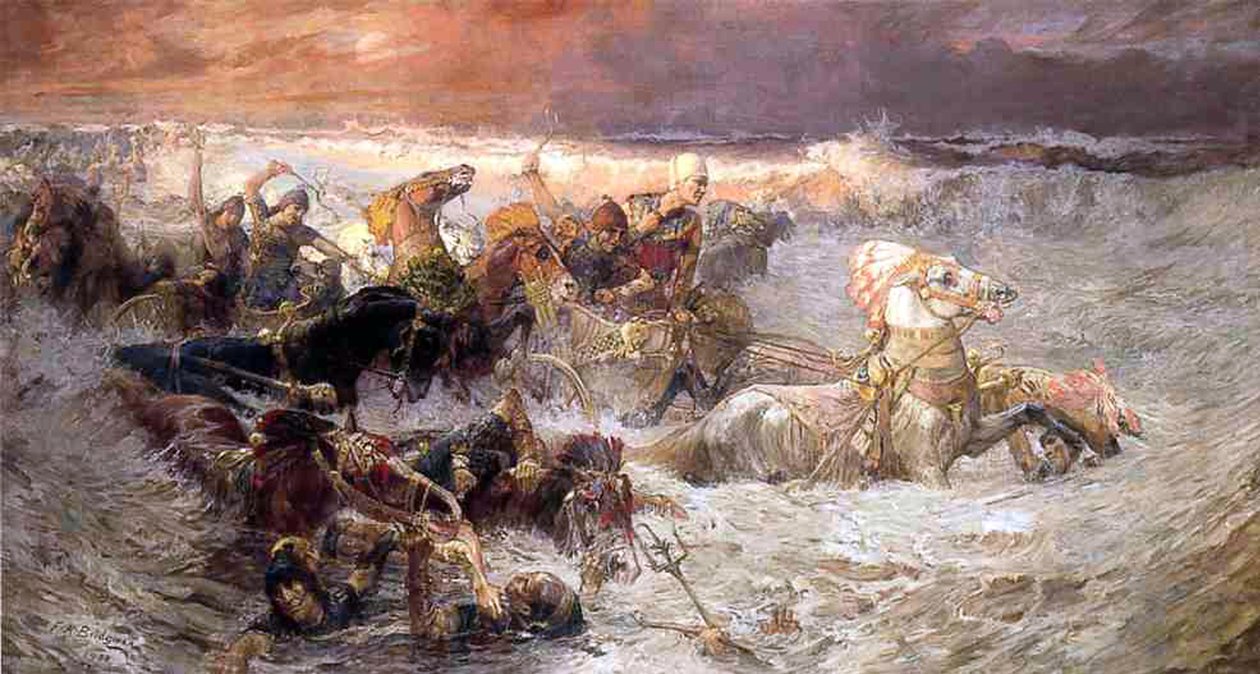 Farao og hans hær drukner i Det Røde Hav, 1900 af Frederick Arthur Bridgman