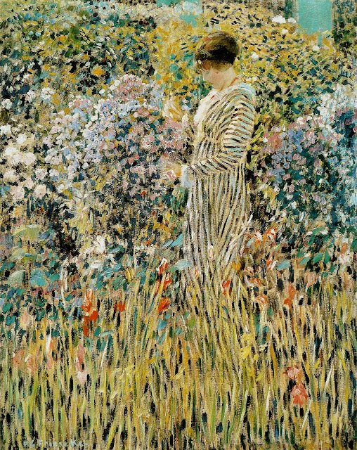 Lady in a Garden Francais: Kvinde i en have af Frederick Carl Frieseke