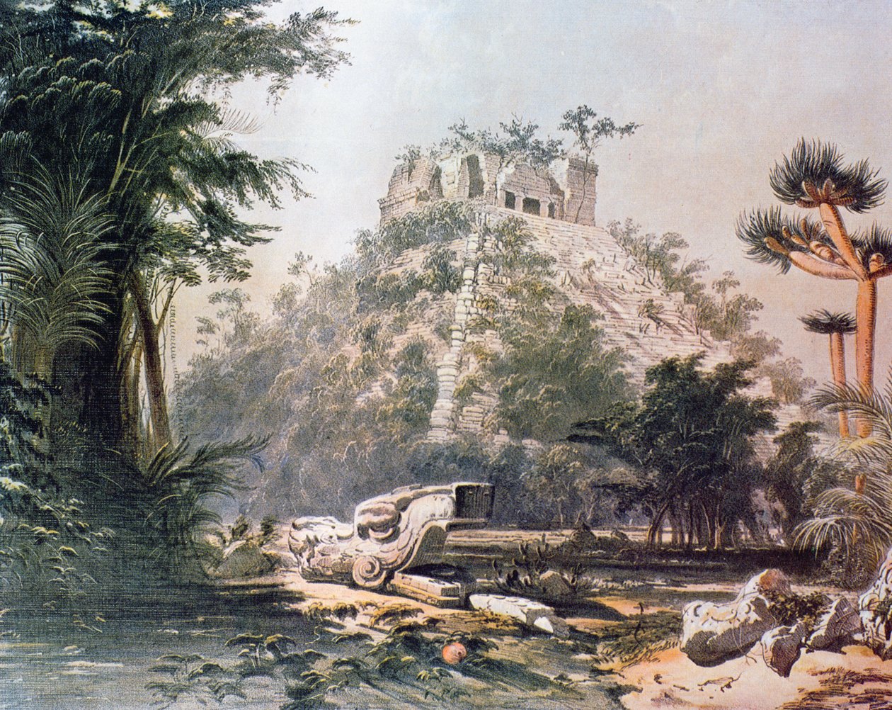 Udsigt over El Castillo, 1844 (farvet litho) af Frederick Catherwood