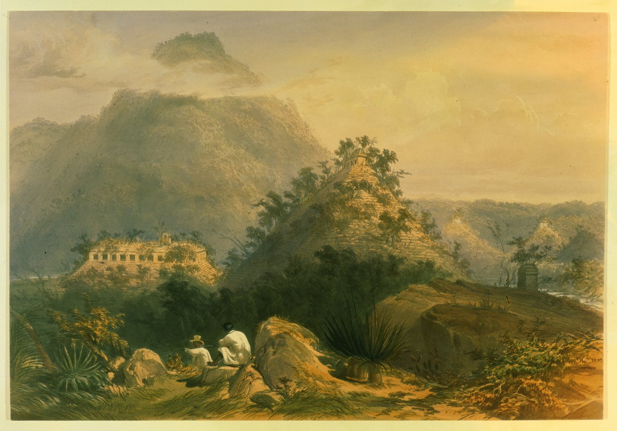 Udsigt over antikke monumenter i Palenque, illustration fra 