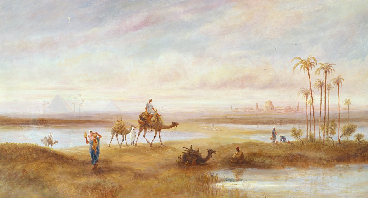 Figurer og kameler ved en oase af Frederick Goodall