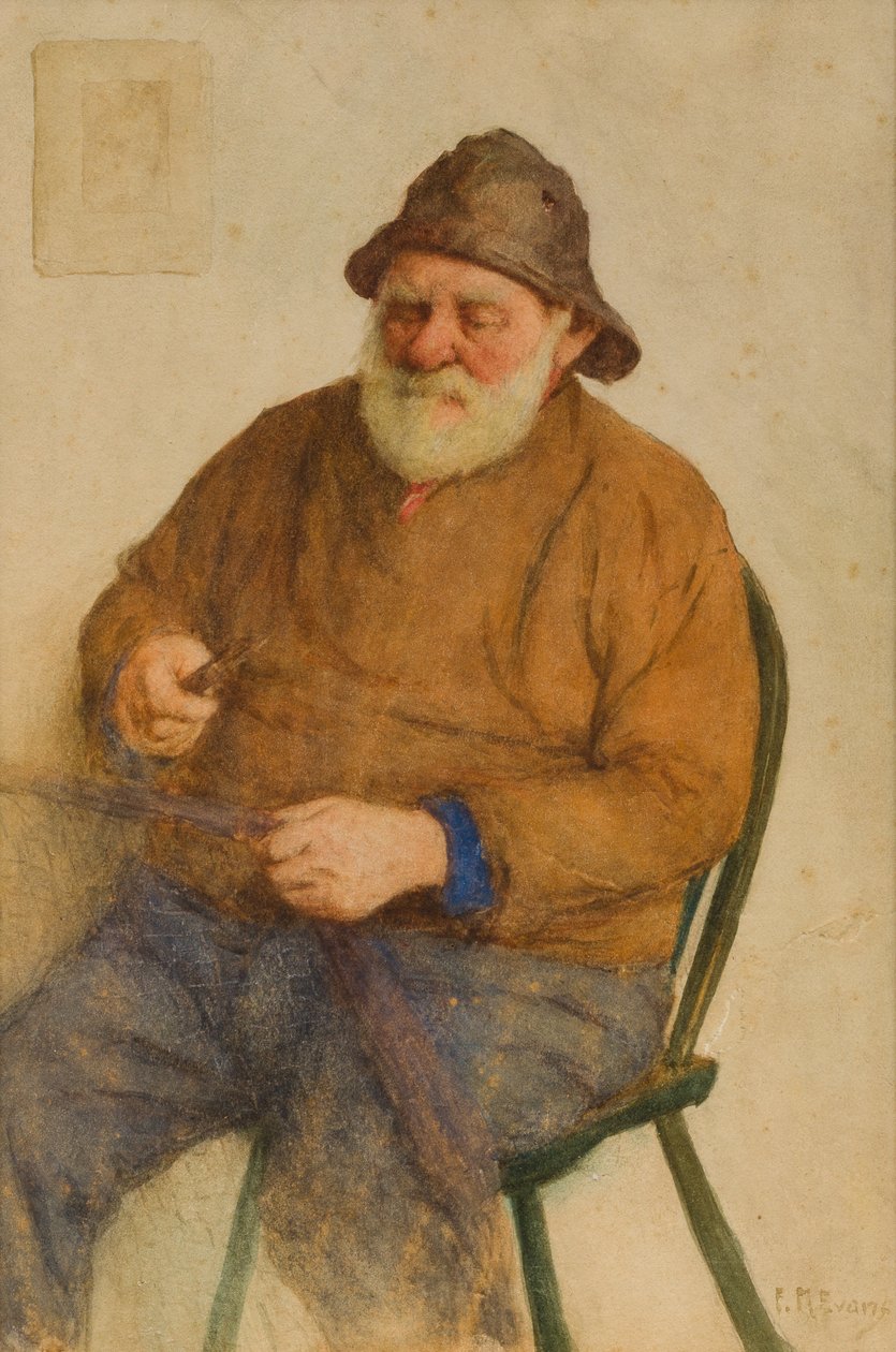 Fisherman Mending Nets (wc på papir) af Frederick James McNamara Evans