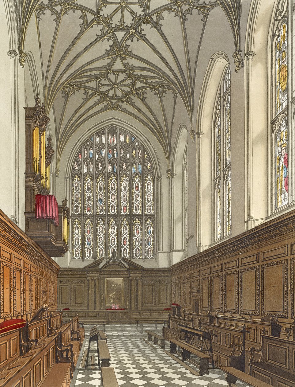 Winchester College Chapel, fra "History of Winchester College", del af "History of the Colleges", graveret af William James Bennett (1787-1844), udgivet af R. Ackermann, 1816 (akvatint) af Frederick Mackenzie