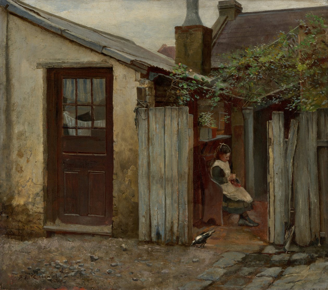 Pige med fugl på bageriet King Street af Frederick McCubbin