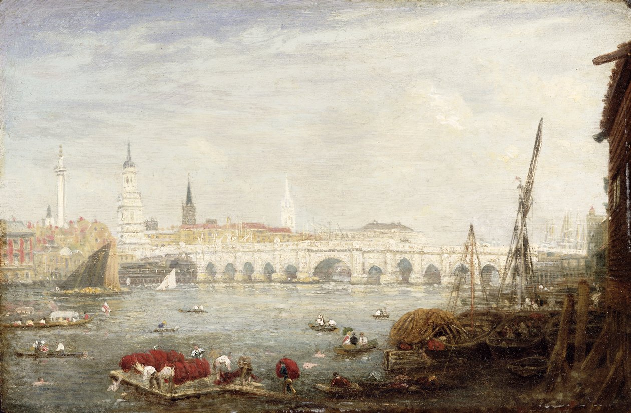 Monumentet og London Bridge, ca. 1820-80 af Frederick Nash