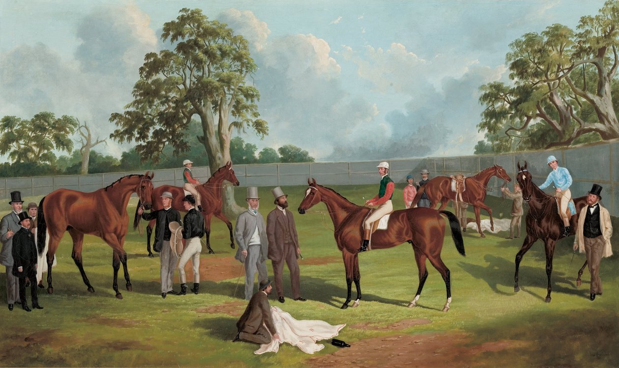 Gruppe i Dowling Forest Racecourse indhegning, Ballarat, 1863 af Frederick Woodhouse