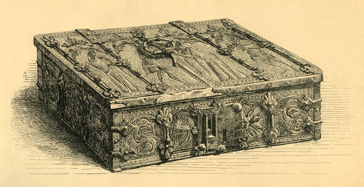 Træ- og læderskrin, 1350-1370, 1881. af Frederick Albert Slocombe