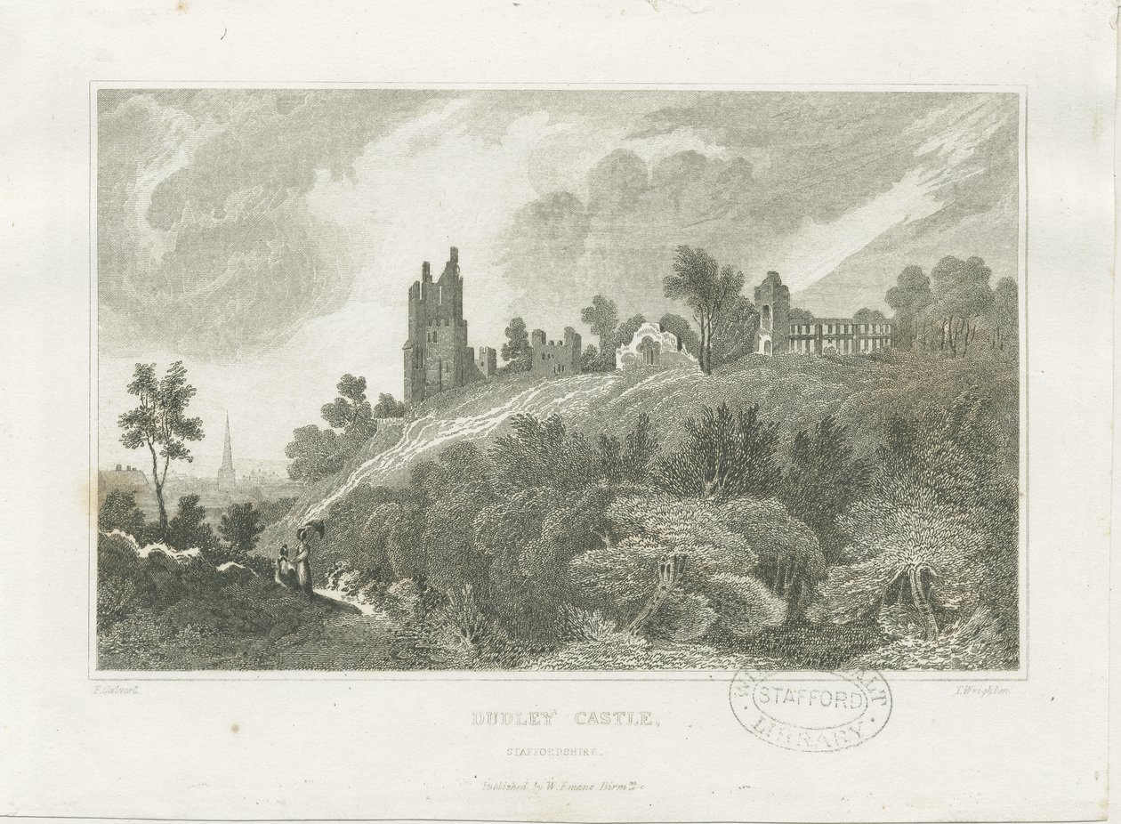 Dudley Castle: gravering og [1800-tallet] af Frederick Calvert