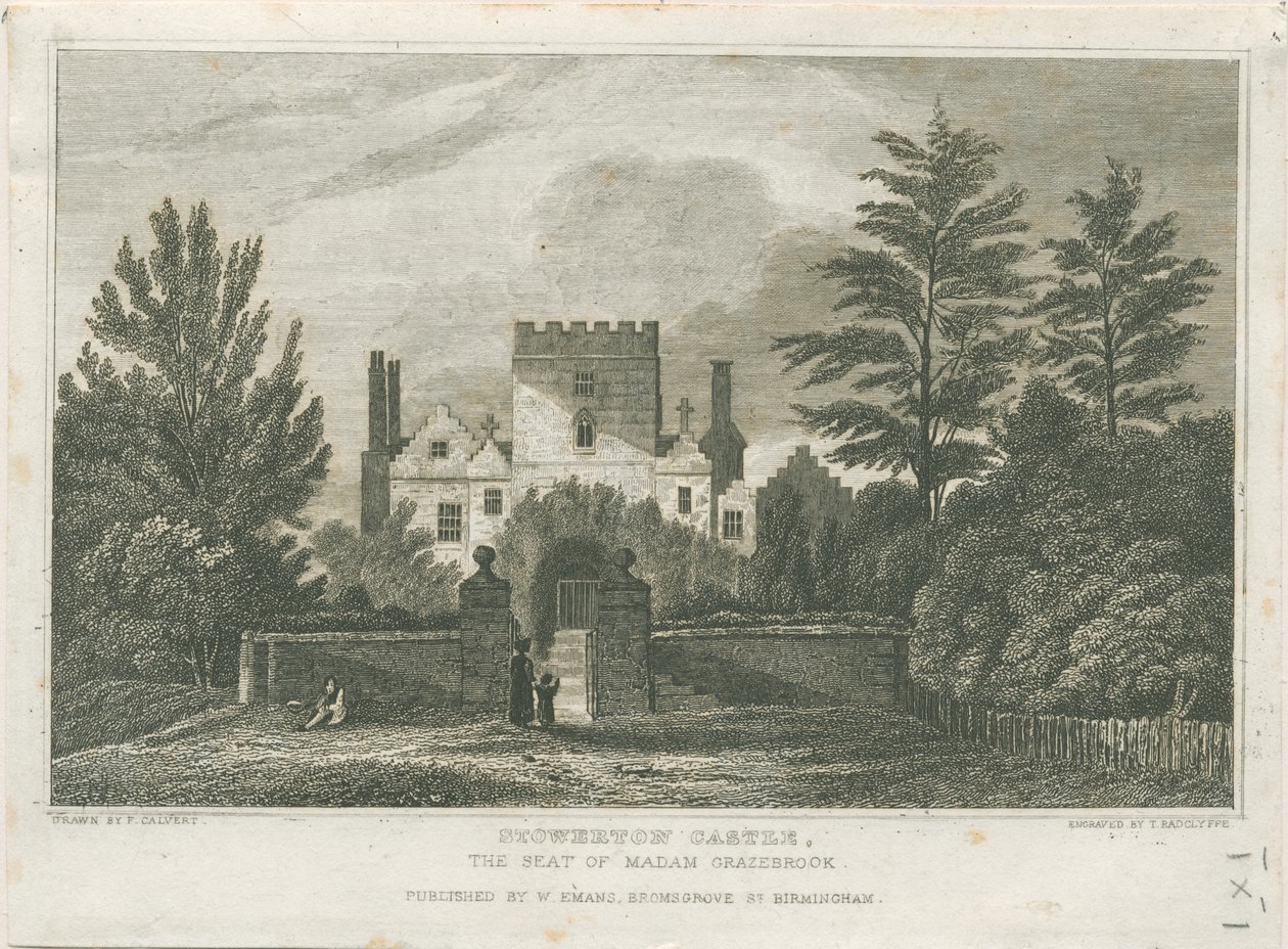 Stourton Castle: gravering, nd [c 1830] af Frederick Calvert