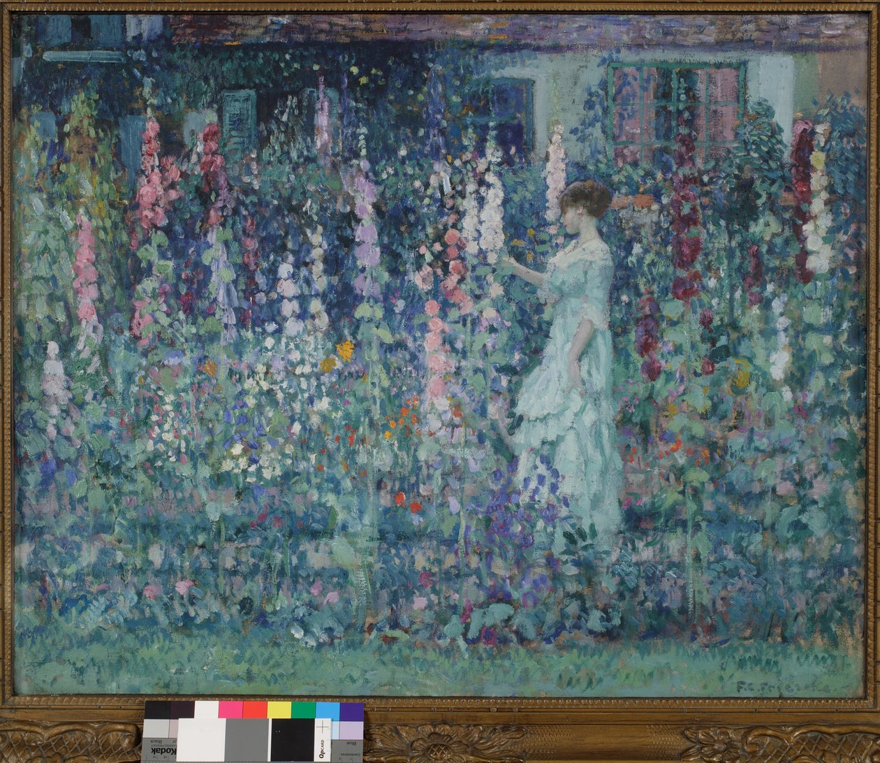 Stokroser af Frederick Carl Frieseke