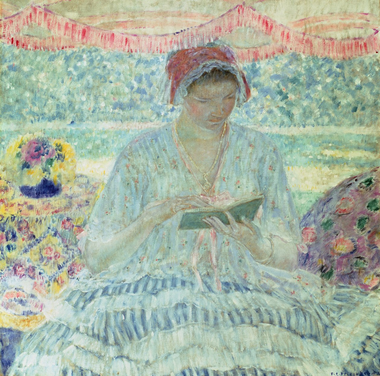 Sommerlæsning (olie på lærred) af Frederick Carl Frieseke