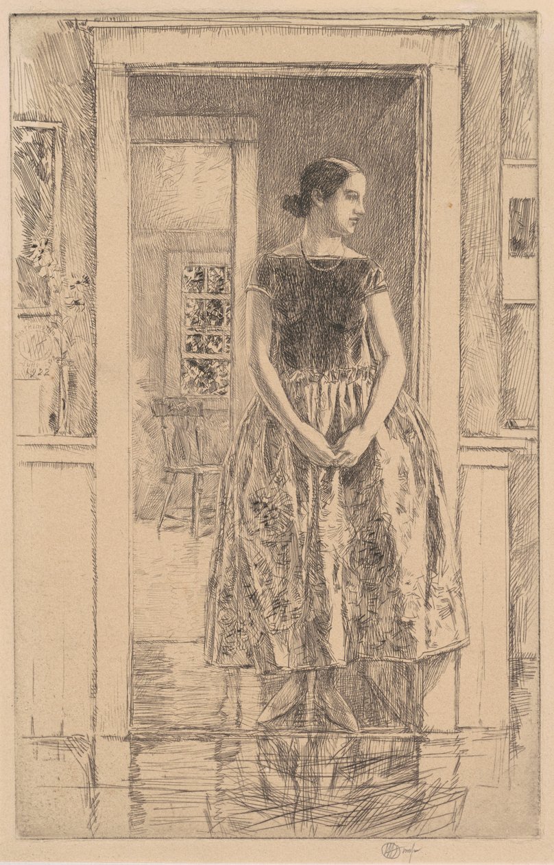 Pige i en moderne kjole, 1922. af Frederick Childe Hassam
