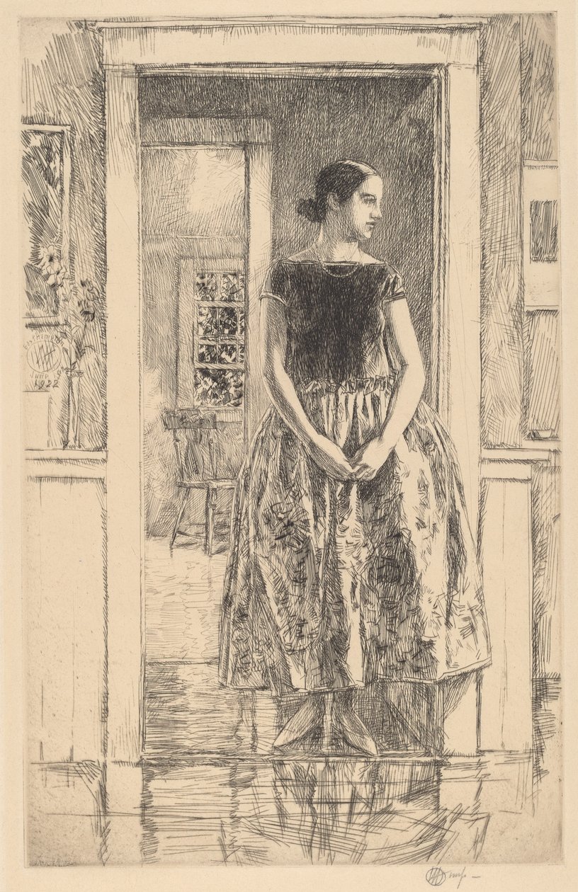 Pige i en moderne kjole, 1922. af Frederick Childe Hassam